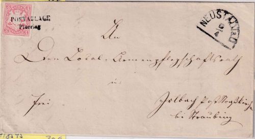 Bayern - Postablage Pförring L2 3 Kr. Wappen geschn. Brief n. Irlbach 14.4.1870