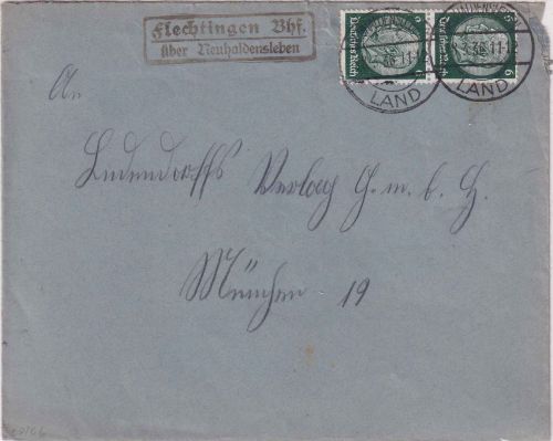 DR - Flechtingen Bhf. ü. Neuhaldensleben Landpost-Ra2 Brief n. München 1936