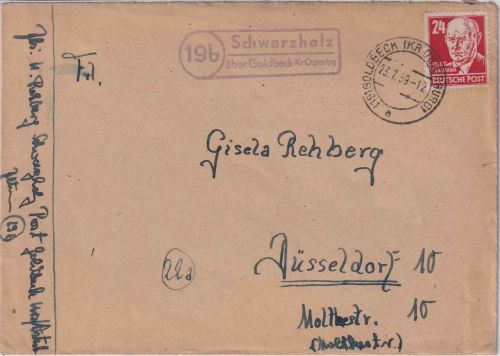 SBZ - (19b) Schwarzholz ü. Goldbeck (Kr. Osterbg.) Landpost-Ra2 Brief 1949