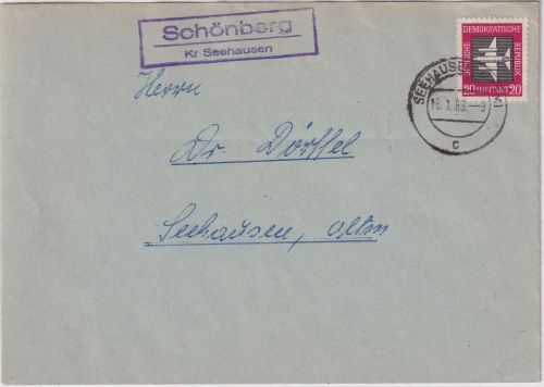 DDR - Schönberg Kr. Seehausen Landpost-Ra2 Brief n. Seehausen 1963
