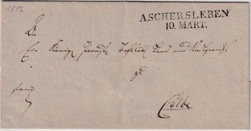 Preussen - Aschersleben 10. MART. L2 Francobrief n. Calbe ca. 1817