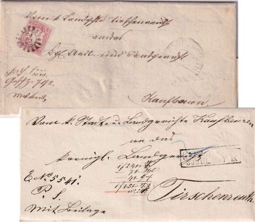 Bayern - 3 Kr. Wappen geschn. Wendebrief gMR 522 Tirschenreuth 3/8 1867
