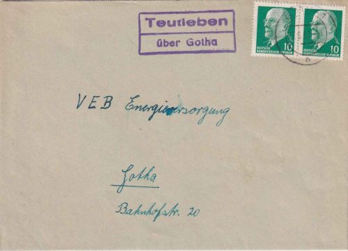 DDR - Teutleben ü. Gotha Landpost-Ra2 Brief n. Gotha 1962