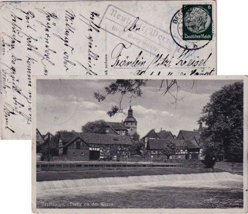 DR - Neustädt/Werra ü. Gerstungen Landpost-Ra2 Karte n. Jägersdorf 1938