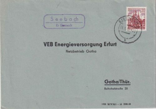 DDR - Seebach Kr. Eisenach Landpost-Ra2 Brief n. Gotha 1962