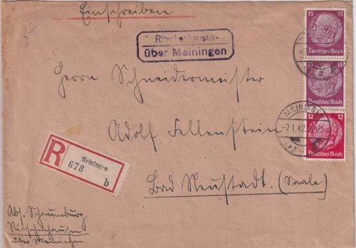 DR - Ritschenhausen ü. Meiningen Landpost-Ra2 Einschreibebrief 1942