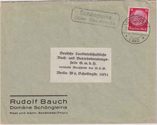 DR - Schöngleina ü. Stadtroda Landpost-Ra2 Brief n. Berlin 1936