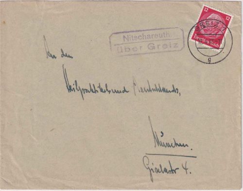 DR - Nitschareuth ü. Greiz Landpost-Ra2 Brief n. München 1937