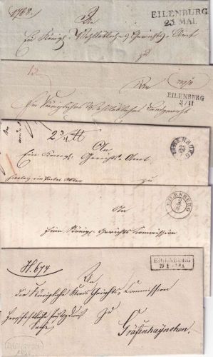 Preussen - Eilenburg 1832/51 5 Briefe (4x m. Inhalt) m. versch. Stempel
