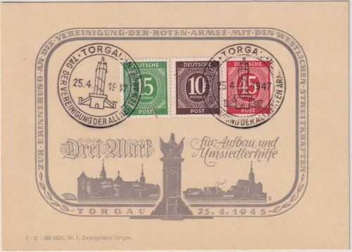 All.Bes. - Torgau 1947 SST Sonderkarte Aufbau- u. Umsiedlerhilfe