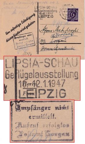 All.Bes. - Leipzig 1947 Masch.stpl. "Geflügelausstellung" Drucksachenkarte
