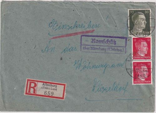 DR - Romschütz ü. Altenberg (Thüring.) Landpost-Ra2 Einschreibebrief 1944