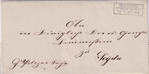 Preussen - Herzberg Provinz Sachsen 23/7 Ra2 Dienstbrief n. Seyda ca. 1858
