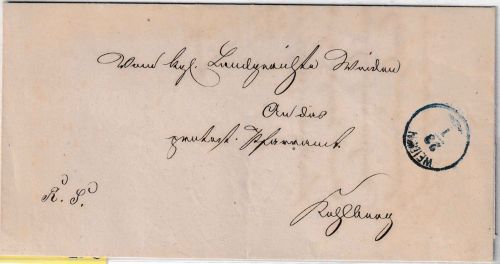 Bayern - Weiden 23/1 blauer Zier-K1 Dienstbrief n. Kehlberg 1873