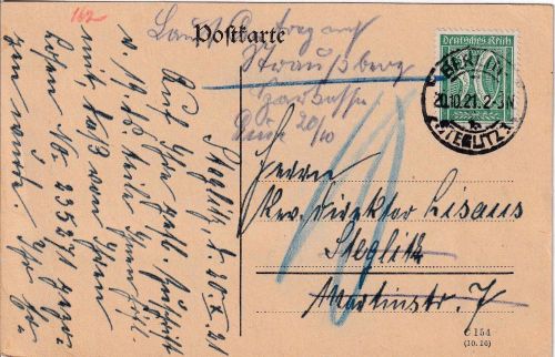DR-Infla - 30 Pfg. Ziffer Ortskarte Berlin-Steglitz 20.10.21 Nachsendung !