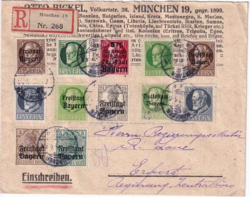 Bayern - Ludwig/Germania/Freistaat Kleinwerte Einschreibebrief München 9.11.19