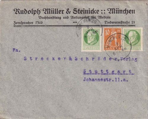 Bayern - 10 Pfg. By-Abschied + 2x5 Pfg. Ludwig Brief Müncehn 28 3. APR. 20