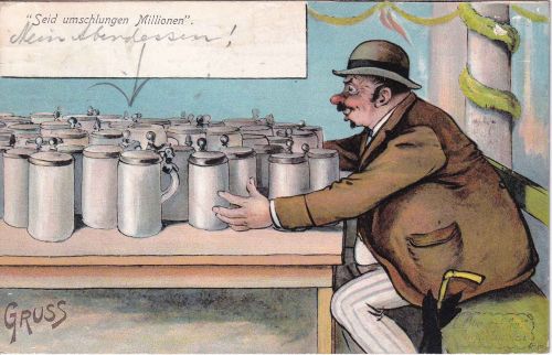 Bayern - Bier Juxkarte "Seid umschlungen Millionen" gelaufen München 1923