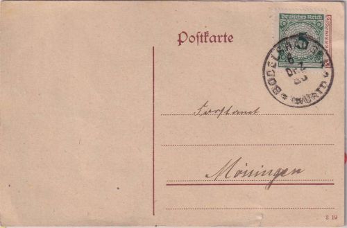 DR - 5 Pfg. Korbdeckel Fernkarte Bodelshausen - Meiningen 6.12.23