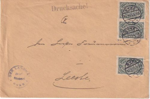 DR-Infla - 3x5.000 M. Queroval Drucksachenbrief Syke - Lehrte 17.9.23