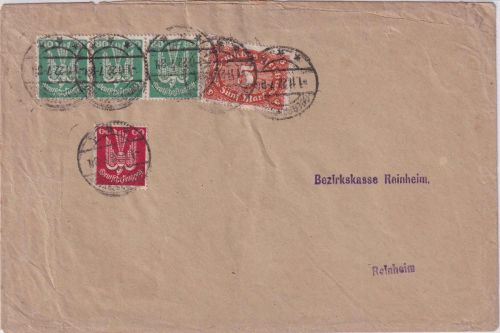 DR-Infla - 3x80 Pfg. Holztaube u.a. Brief Oberramstadt - Reinheim 1.11.22
