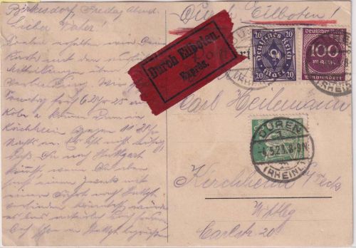 DR-Infla - 100 M. Ziffer u.a. Eilkarte Düren - Kirchheim 4.5.23