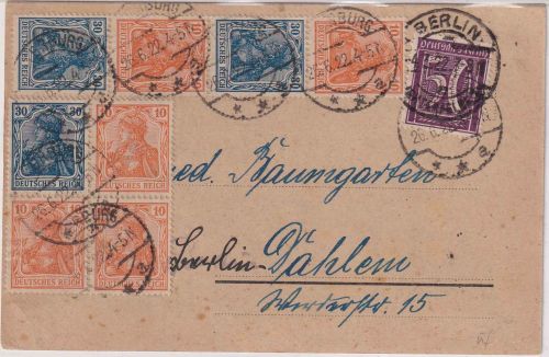 DR - 10+30 Pfg. Germania Zusammendrucke u.a. Fernkarte Osterburg 26.6.22