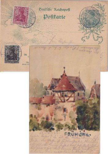 DR - 2x75 Pfg. Germania Karte Reichenau (Baden) - Berlin 23.7.22 Aquarell !