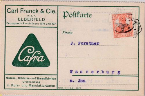 DR - 7 1/2 Pfg. Germania Fernkarte Elberfeld 17.5.18 Custos Portokontrolle !