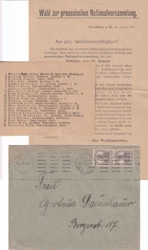 DR - 2x2 1/2 Pfg. Germania Ortsdrucksache mit Inhalt (!!) Frankfurt a/M. 23.1.19