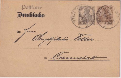 DR - 2 1/2 n. 3 Pfg. Germania Ganzsache Stuttgart - Cannstatt 22.4.19 - selten !