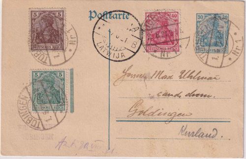 DR - 30 Pfg. Germania Ganzsache+Zusatz n. LETTLAND Tübingen 1.+2.6.21 (!!)