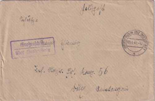 DR - Großraschütz ü. Großenhain Landpost-Ra2 Feldpostbrief n. Dux