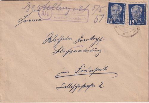 DDR - (10a) Mittelndorf ü. Bad Schandau 2 Landpost-Ra2 Brief n. Förderstedt 1951