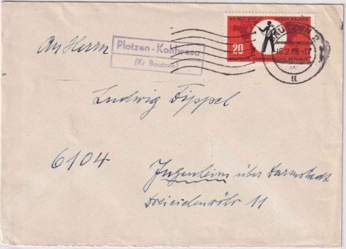 DDR - Plotzen-Kohlwesa (Kr. Bautzen) Landpost-Ra2 Brief n. Ingenheim 1963
