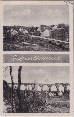 Sachsen - Oberschöna Ortsansicht Brücke sw-Mehrbild-AK gelaufen 1953