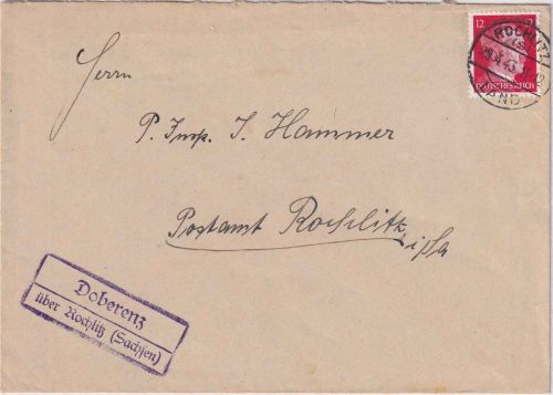DR - Doberenz ü. Rochlitz (Sachsen) Landpost-Ra2 Brief n. Rochlitz 1943