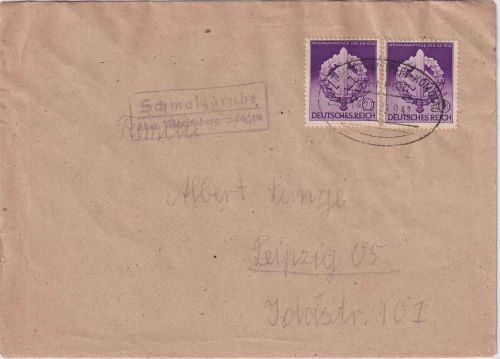 DR - Schmalzgrube ü. Marienberg (Sachsen) Landpost-Ra2 Brief n. Leipzig 1942