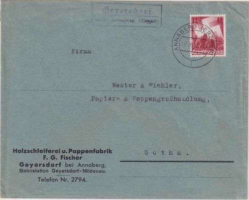 DR - Geyersdorf ü. Annaberg (Erzgeb.) Landpost-Ra2 Brief n. Gotha 1936