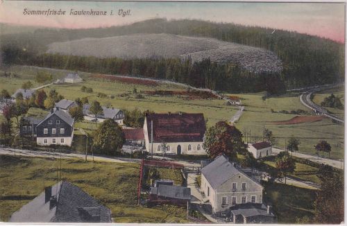 Sachsen - Rautenkranz (Vogtland) farb. Ortsansicht gelaufen/Feldpost 1916