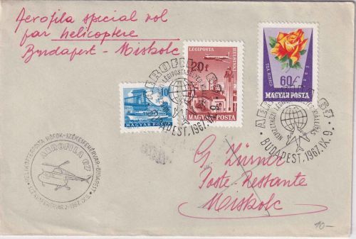 Ungarn - Aerophila 67 Helikopterposta Budapest Miscolc 9.9.67