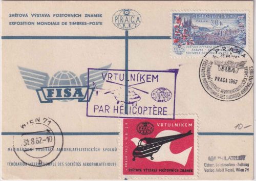 CSSR - Praga 1962 FISA-Sonderkarte m. SST Helikopterpost n. Österreich