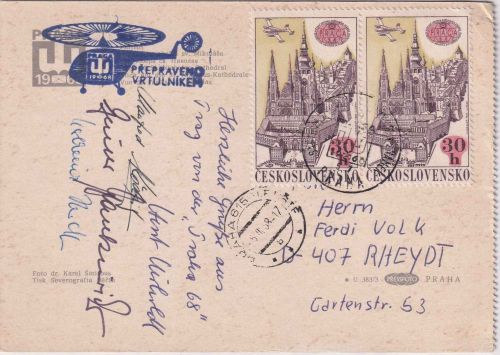 CSSR - Praga 1968 Bedarfskarte/Helikopterpost SST/Tagesstpl. Prag