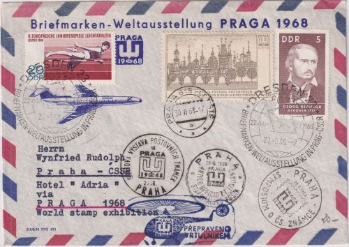 DDR/CSSR - Dresden 1968 Zuleitungspost z. Helikopterflug div. SST Prag