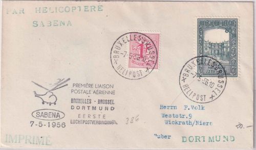 Belgien - Sabena Erstflug Helikopterpost Brüssel - Dortmund 1956
