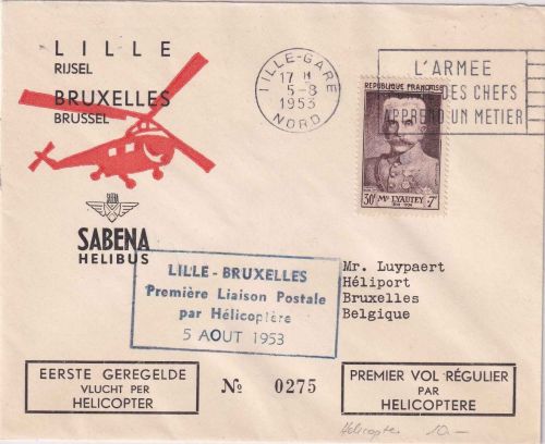 Frankreich - Sabena Helikopter Erstflug Lille-Brüssel Schmuckkuvert 1953