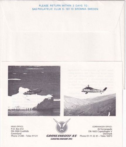 Grönland - Stromfjord Gronlandsfly 1977 Helikopterpost Schmuckkuvert m. Inhalt