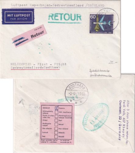 BRD - Stromfjord (Grönland) Helikopterpost Zuleitungspost ab Rheydt 1965