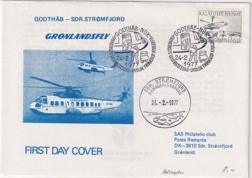 Grönland - Stromfjord Gronlandsfly 1977 Helikopterpost Schmuckkuvert m. Inhalt