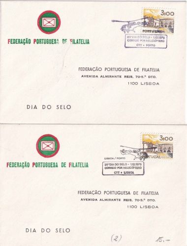 Portugal - Dia do Selo 1979 2 Schmuckkuverts/Helikopterpost Lisboa/Porto/Lisboa